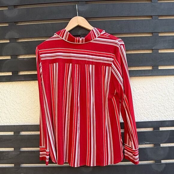 NWT Soma Cool Nights LS Printed Notch Collar Pajama Top Arcadia Stripe Red | Med - Picture 2 of 4